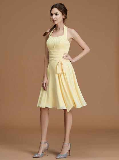 A-Line/Princess Halter Sleeveless Short/Mini Ruffles Chiffon Bridesmaid Dresses