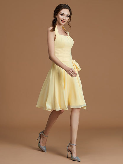 A-Line/Princess Halter Sleeveless Short/Mini Ruffles Chiffon Bridesmaid Dresses