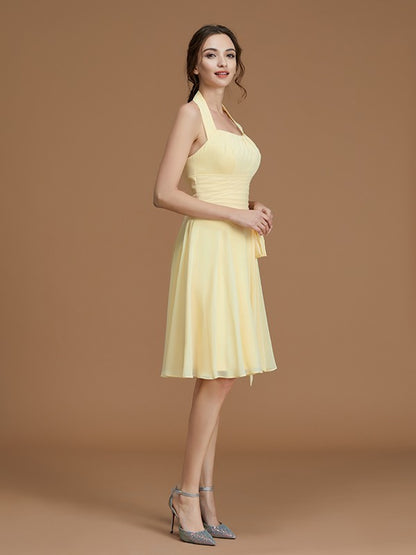 A-Line/Princess Halter Sleeveless Short/Mini Ruffles Chiffon Bridesmaid Dresses