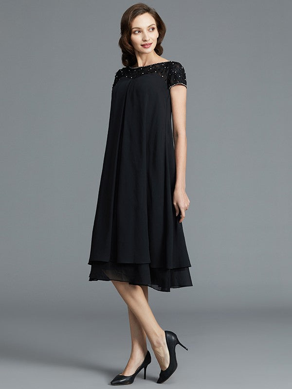 A-Line Sleeveless Scoop Knee-Length Chiffon Mother of the Bride Dresses