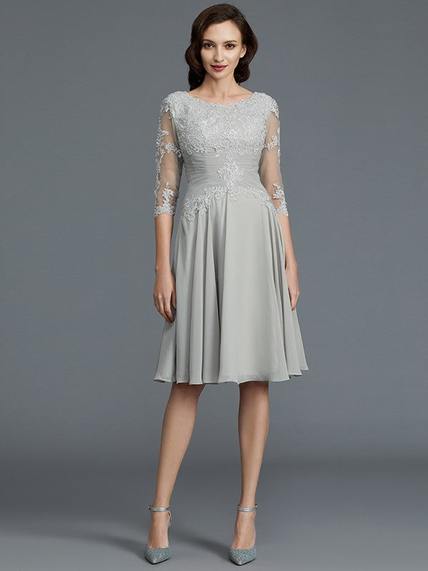 A-Line 1/2 Sleeves Scoop Knee-Length Applique Chiffon Mother of the Bride Dresses