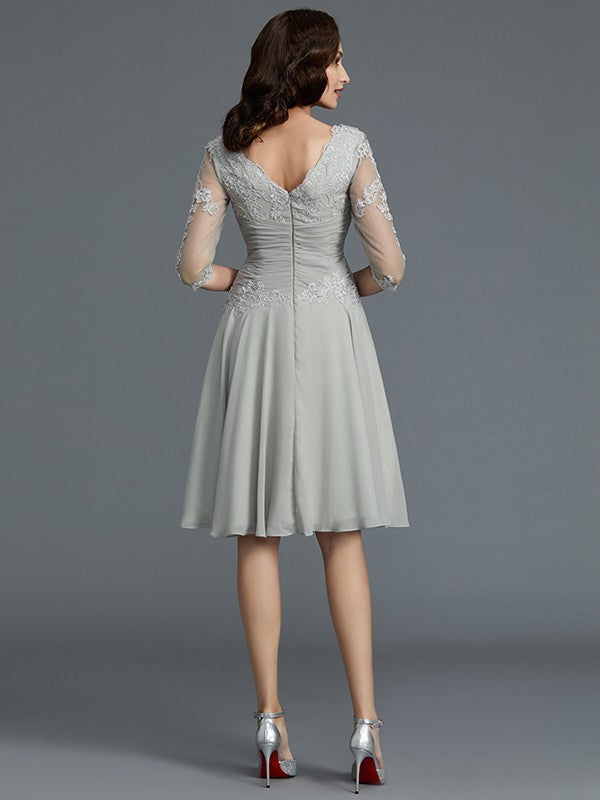 A-Line 1/2 Sleeves Scoop Knee-Length Applique Chiffon Mother of the Bride Dresses