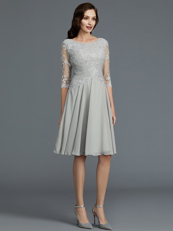 A-Line/Princess 1/2 Sleeves Scoop Knee-Length Applique Chiffon Mother of the Bride Dresses