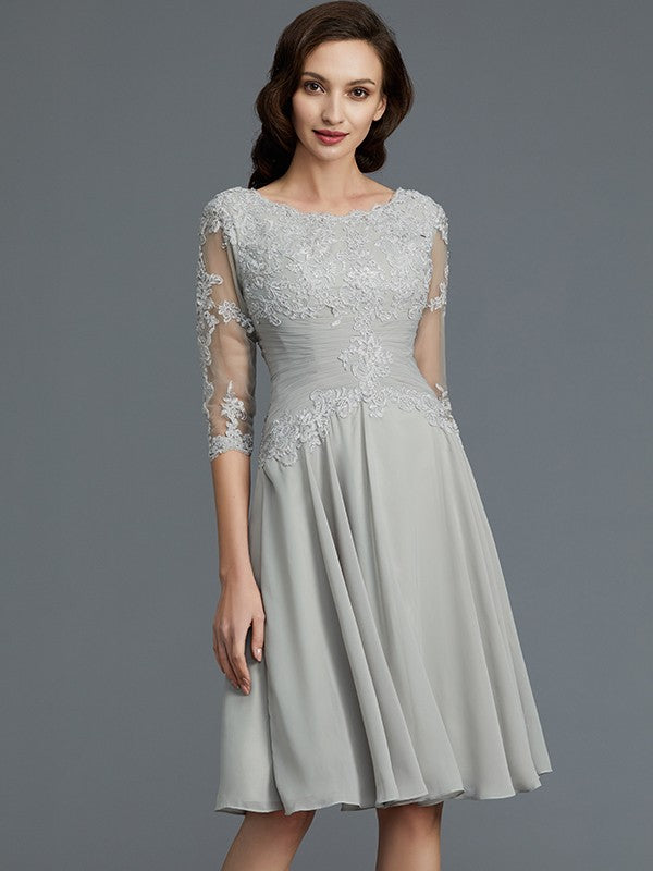 A-Line 1/2 Sleeves Scoop Knee-Length Applique Chiffon Mother of the Bride Dresses