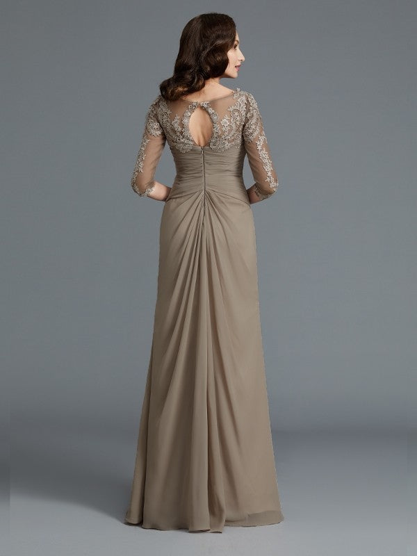 A-Line/Princess 1/2 Sleeves Scoop Applique Chiffon Floor-Length Mother of the Bride Dresses