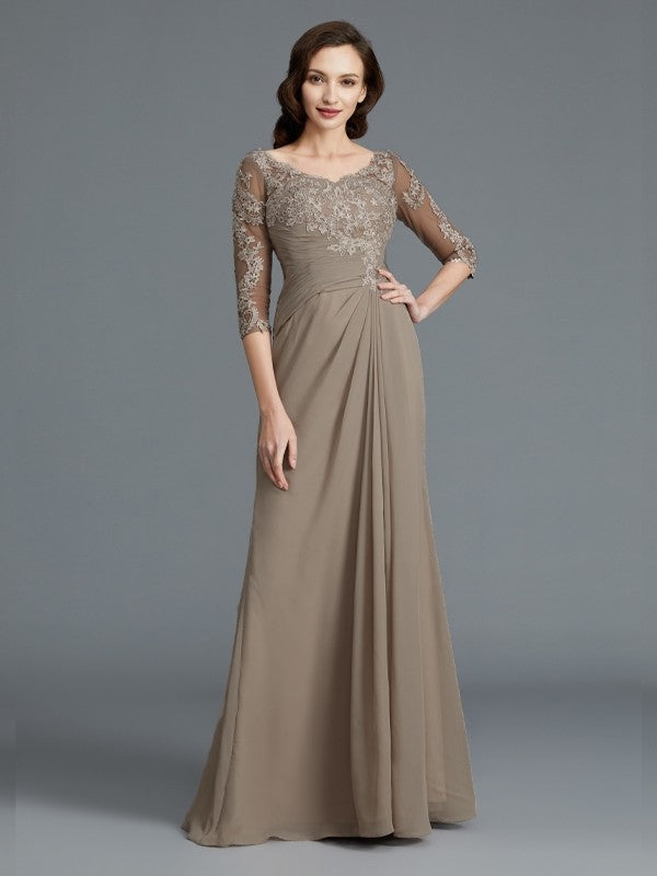 A-Line/Princess 1/2 Sleeves Scoop Applique Chiffon Floor-Length Mother of the Bride Dresses