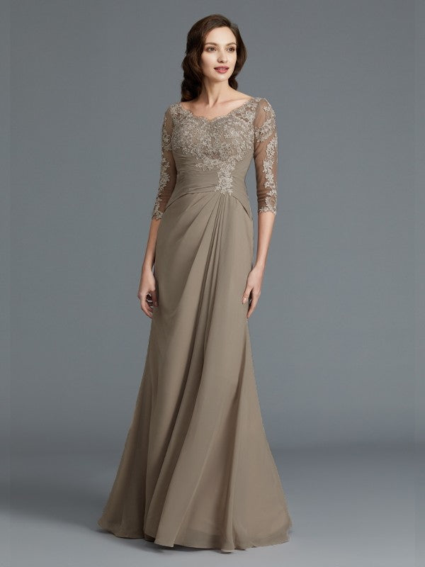 A-Line/Princess 1/2 Sleeves Scoop Applique Chiffon Floor-Length Mother of the Bride Dresses