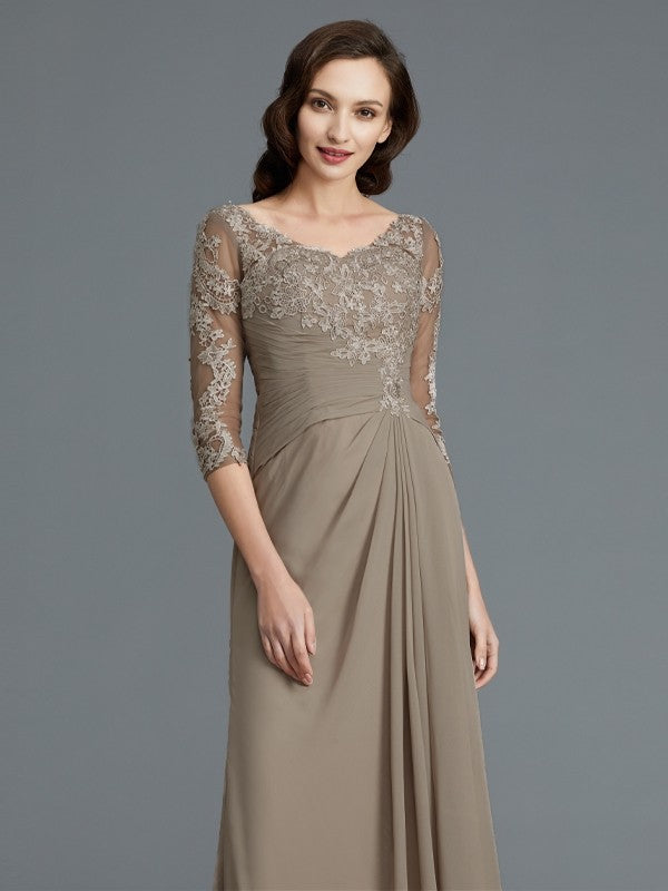 A-Line/Princess 1/2 Sleeves Scoop Applique Chiffon Floor-Length Mother of the Bride Dresses