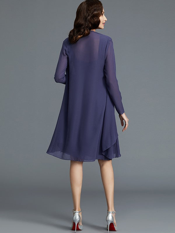 A Line Sheath/Column Straps Chiffon Knee-Length Sleeveless Mother of the Bride Dresses