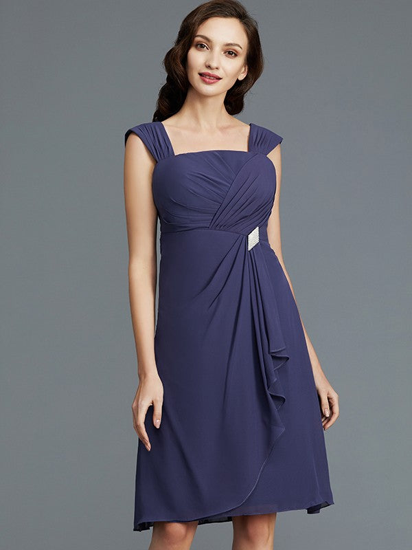 A Line Sheath/Column Straps Chiffon Knee-Length Sleeveless Mother of the Bride Dresses