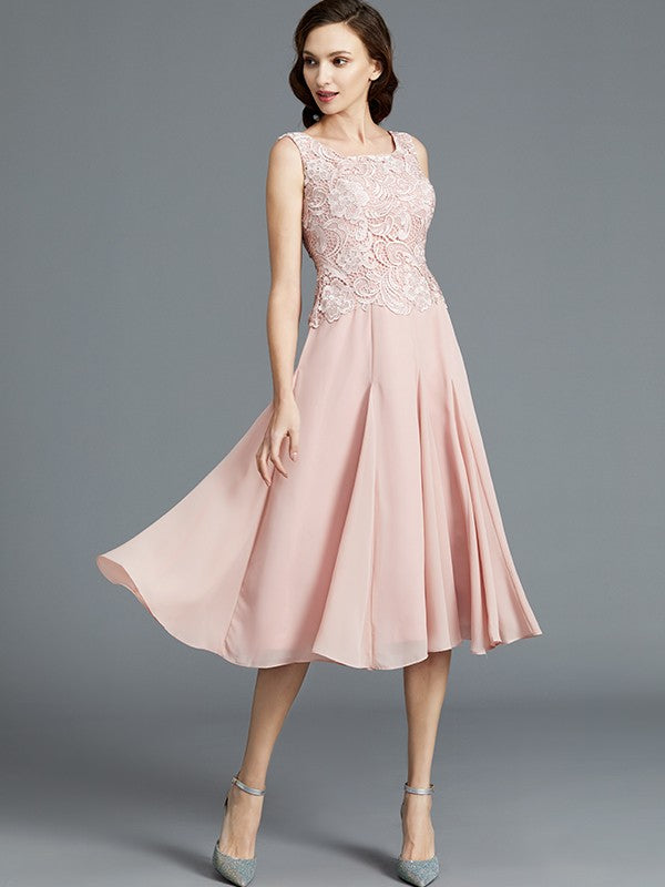 A-Line Sleeveless Scoop Tea-Length Chiffon Mother of the Bride Dresses