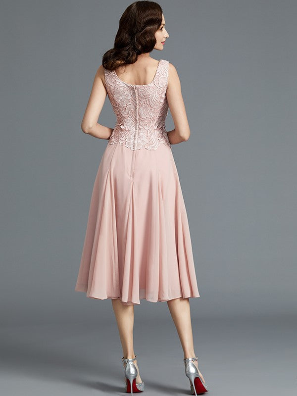 A-Line Sleeveless Scoop Tea-Length Chiffon Mother of the Bride Dresses
