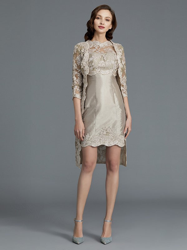 A Line Sheath/Column Scoop Applique Sleeveless Taffeta Knee-Length Mother of the Bride Dresses