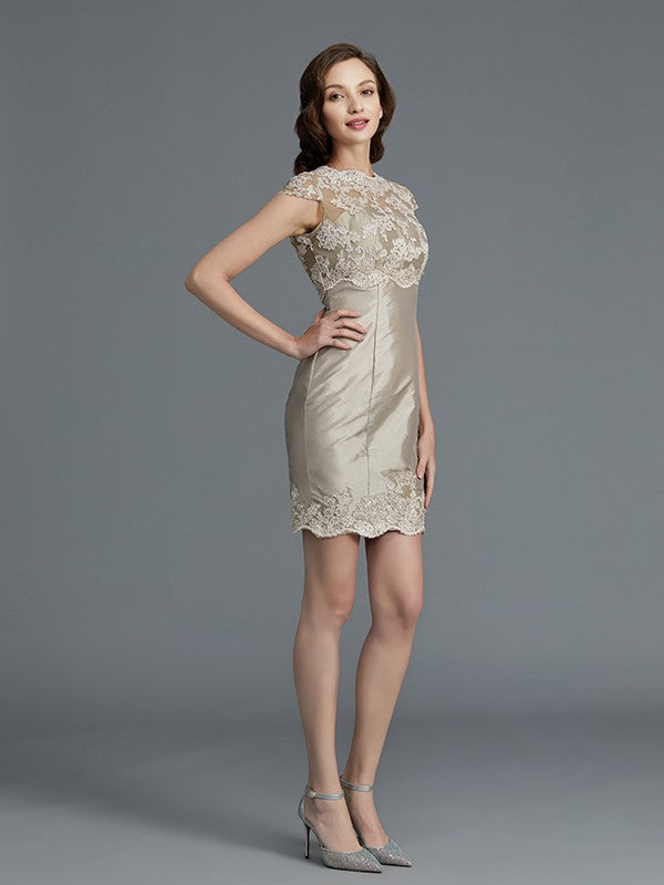 A Line Sheath/Column Scoop Applique Sleeveless Taffeta Knee-Length Mother of the Bride Dresses