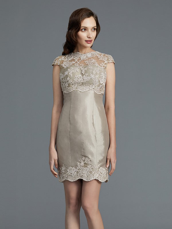 A Line Sheath/Column Scoop Applique Sleeveless Taffeta Knee-Length Mother of the Bride Dresses