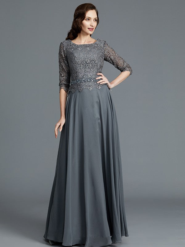 A-Line Scoop 1/2 Sleeves Chiffon Floor-Length Mother of the Bride Dresses