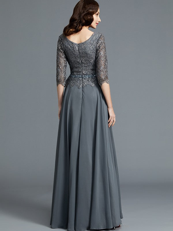 A-Line Scoop 1/2 Sleeves Chiffon Floor-Length Mother of the Bride Dresses