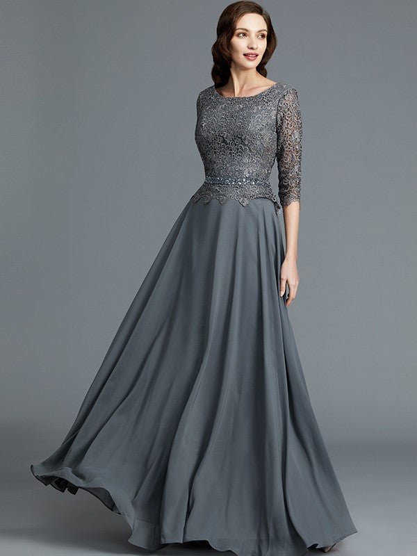A-Line Scoop 1/2 Sleeves Chiffon Floor-Length Mother of the Bride Dresses