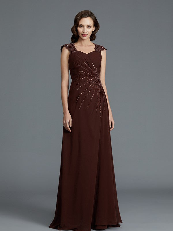 A-Line Sweetheart Sleeveless Chiffon Floor-Length Beading Mother of the Bride Dresses
