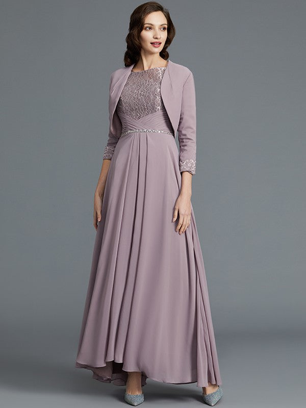 A-Line 1/2 Sleeves Scoop Asymmetrical Chiffon Mother of the Bride Dresses