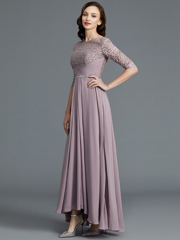 A-Line 1/2 Sleeves Scoop Asymmetrical Chiffon Mother of the Bride Dresses