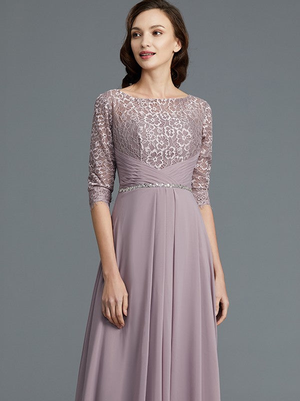A-Line 1/2 Sleeves Scoop Asymmetrical Chiffon Mother of the Bride Dresses