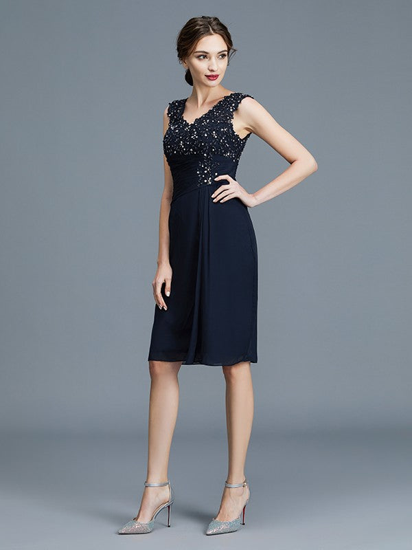 A Line Sheath/Column V-neck Ruffles Chiffon Sleeveless Knee-Length Mother of the Bride Dresses