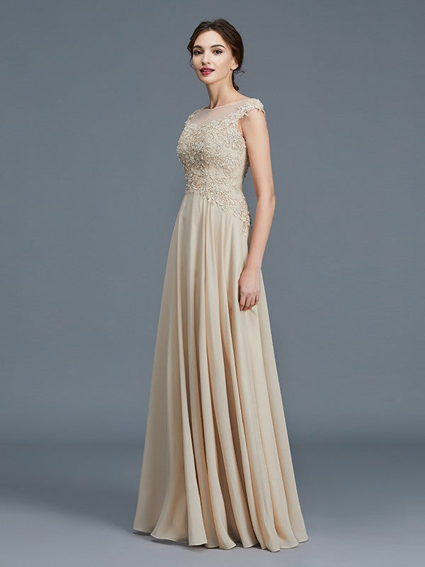 A-Line/Princess Scoop Sleeveless Ruffles Chiffon Floor-Length Mother of the Bride Dresses