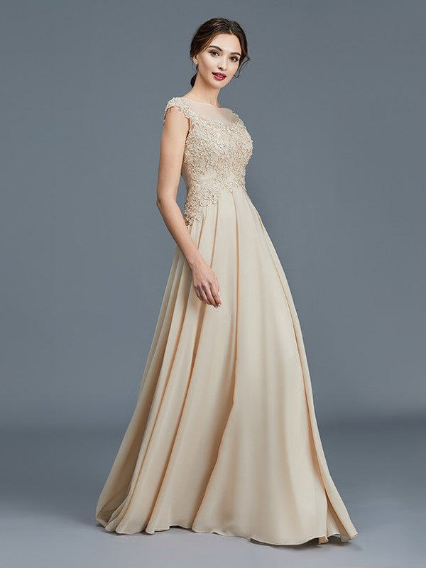 A-Line/Princess Scoop Sleeveless Ruffles Chiffon Floor-Length Mother of the Bride Dresses