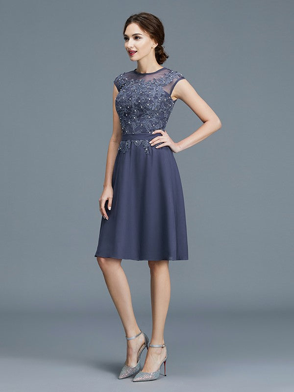 A-Line Scoop Chiffon Sleeveless Beading Knee-Length Mother of the Bride Dresses