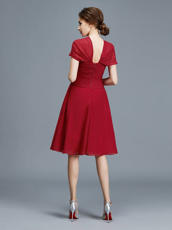 A-Line V-neck Chiffon Sleeveless Knee-Length Ruffles Mother of the Bride Dresses