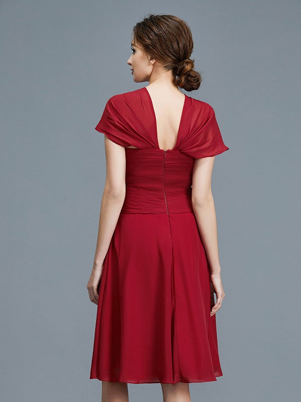 A-Line V-neck Chiffon Sleeveless Knee-Length Ruffles Mother of the Bride Dresses