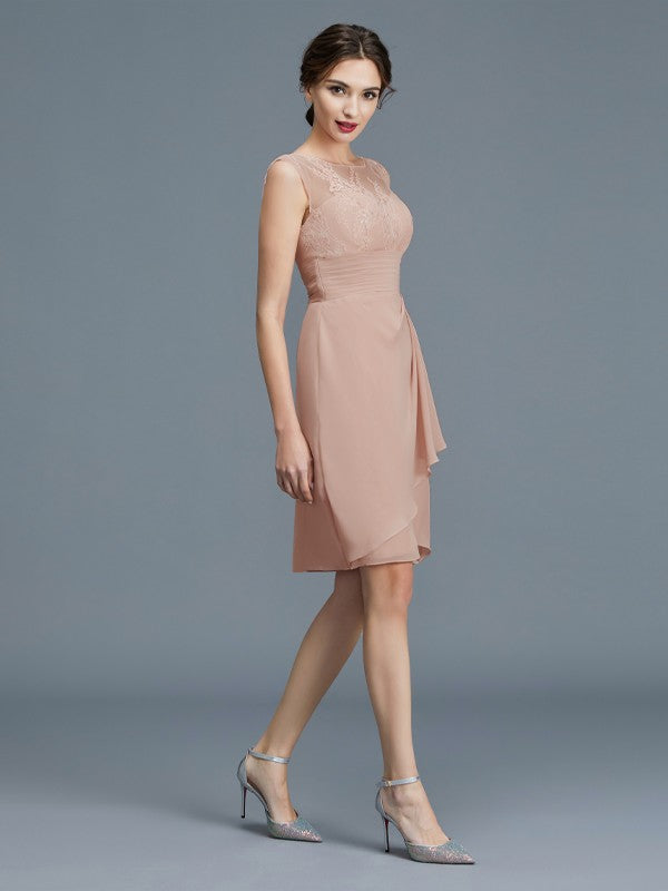 A Line Sheath/Column Sheer Neck Ruffles Chiffon Sleeveless Knee-Length Mother of the Bride Dresses