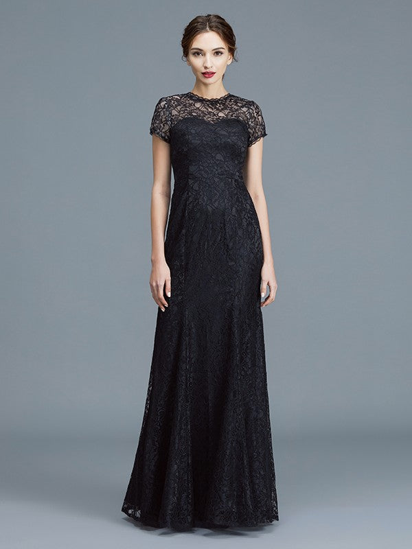 A Line Trumpet/Mermaid Scoop Short Sleeves Lace Floor-Length Mother of the Bride Dresses