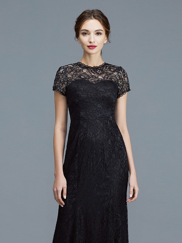 A Line Trumpet/Mermaid Scoop Short Sleeves Lace Floor-Length Mother of the Bride Dresses