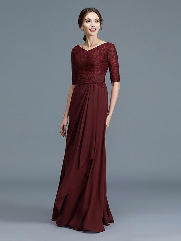 A-Line Scoop 1/2 Sleeves Chiffon Applique Floor-Length Mother of the Bride Dresses