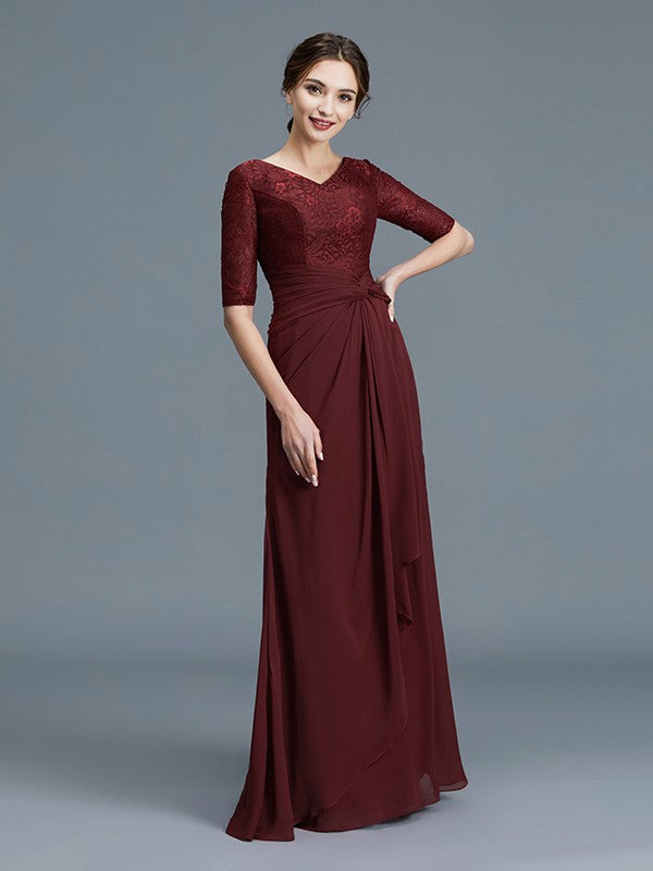 A-Line Scoop 1/2 Sleeves Chiffon Applique Floor-Length Mother of the Bride Dresses