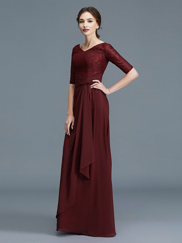 A-Line Scoop 1/2 Sleeves Chiffon Applique Floor-Length Mother of the Bride Dresses