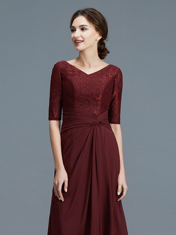 A-Line Scoop 1/2 Sleeves Chiffon Applique Floor-Length Mother of the Bride Dresses