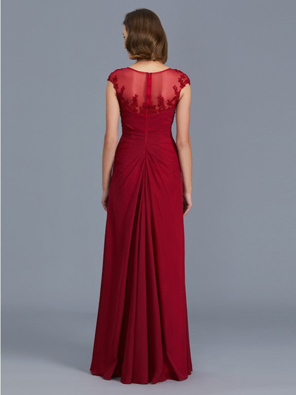 A Line Sheath/Column Scoop Sleeveless Chiffon Ruffles Floor-Length Mother of the Bride Dresses