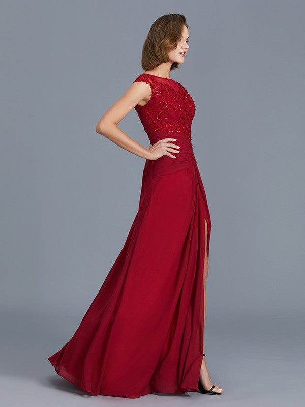 A Line Sheath/Column Scoop Sleeveless Chiffon Ruffles Floor-Length Mother of the Bride Dresses