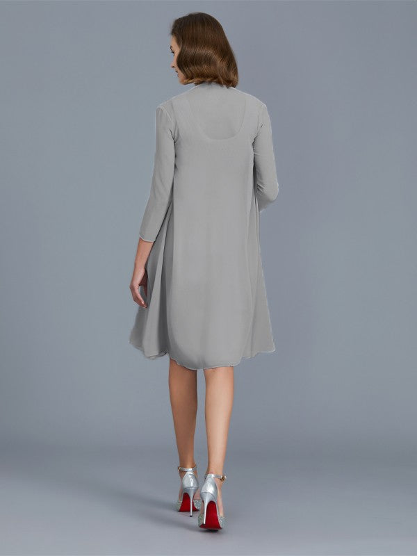 A-Line Scoop Ruffles Chiffon Knee-Length Sleeveless Mother of the Bride Dresses