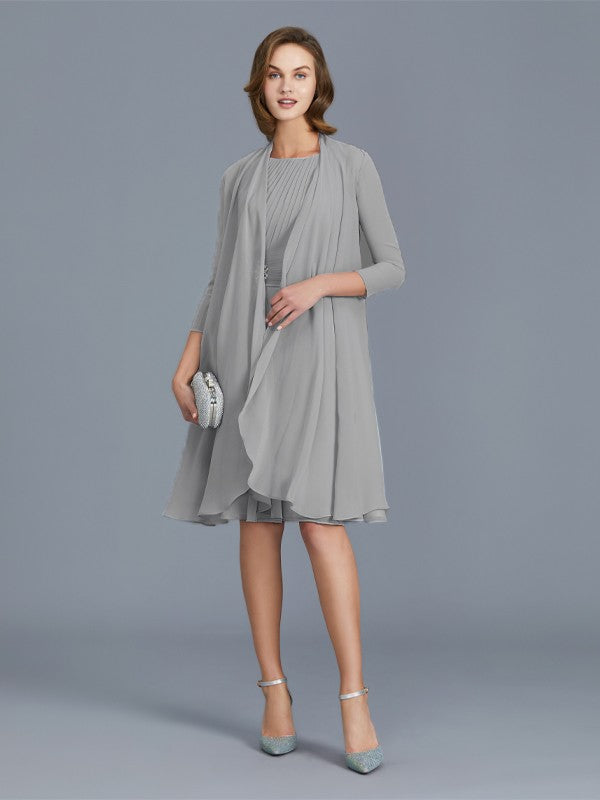 A-Line Scoop Ruffles Chiffon Knee-Length Sleeveless Mother of the Bride Dresses