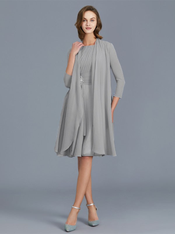 A-Line Scoop Ruffles Chiffon Knee-Length Sleeveless Mother of the Bride Dresses