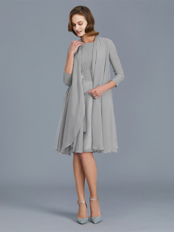 A-Line Scoop Ruffles Chiffon Knee-Length Sleeveless Mother of the Bride Dresses