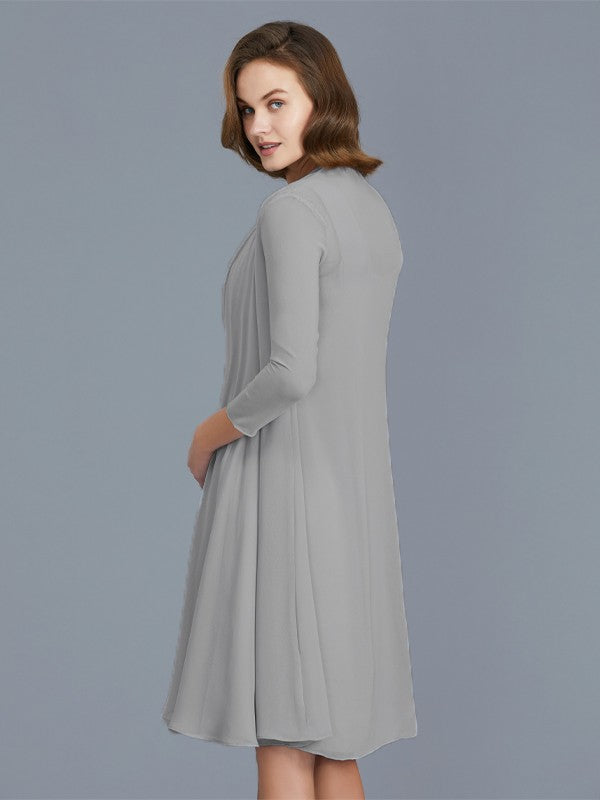 A-Line Scoop Ruffles Chiffon Knee-Length Sleeveless Mother of the Bride Dresses