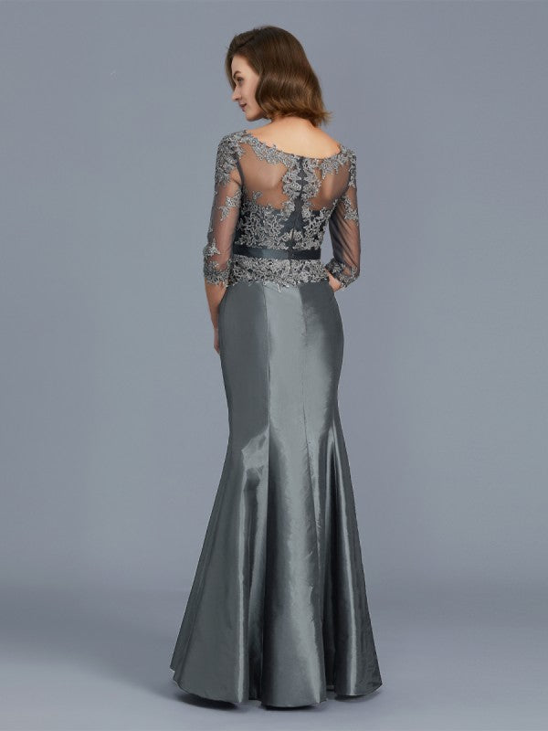 A Line Trumpet/Mermaid Scoop 3/4 Sleeves Applique Floor-Length Taffeta Mother of the Bride Dresses
