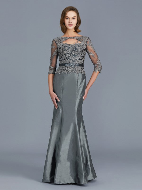A Line Trumpet/Mermaid Scoop 3/4 Sleeves Applique Floor-Length Taffeta Mother of the Bride Dresses