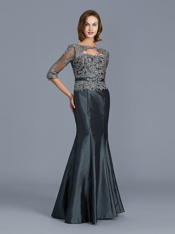 Trumpet/Mermaid Scoop 3/4 Sleeves Applique Floor-Length Taffeta Mother of the Bride Dresses