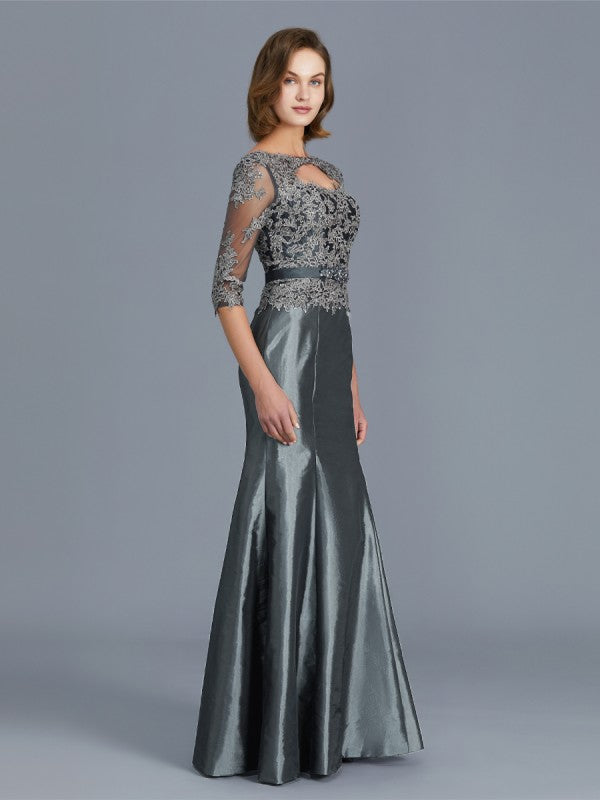 A Line Trumpet/Mermaid Scoop 3/4 Sleeves Applique Floor-Length Taffeta Mother of the Bride Dresses